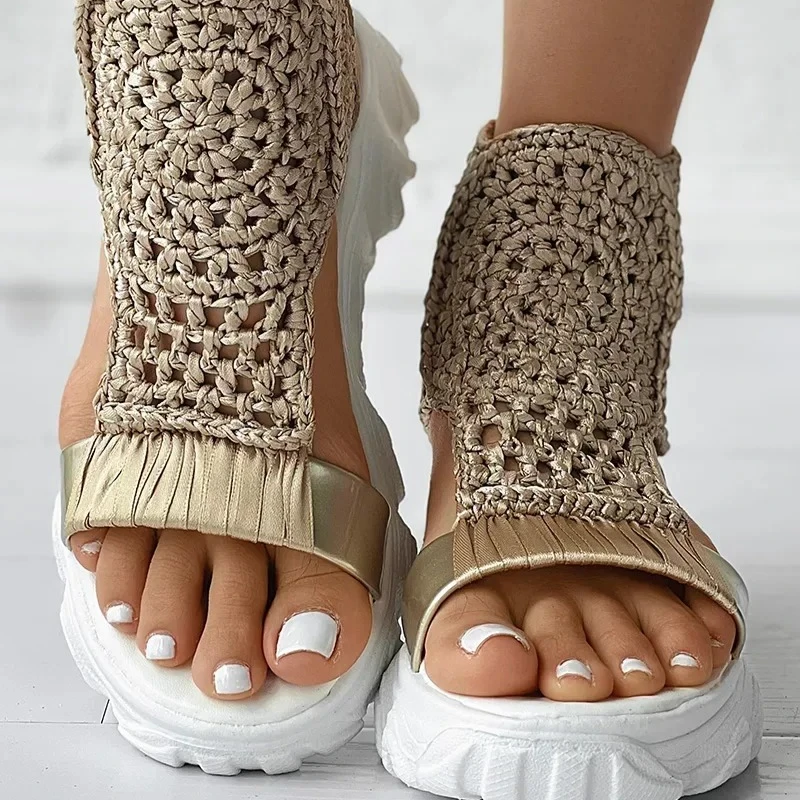 Sandals for Women Mesh Hollow Braided Elastic Summer Shoes for women fad designer Knitted Flat Bottom Sandals sandalias de mujer
Sandals for Women Mesh Hollow Braided Elastic Summer Shoes for women fad designer Knitted Flat Bottom Sandals sandalias de mujer