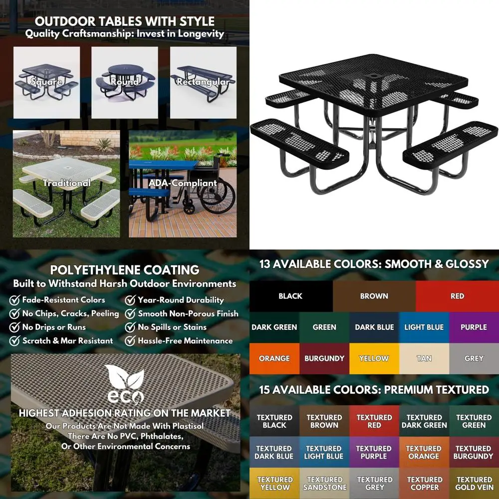 Прочный уличный стол для пикника с отверстием для зонта, 46 дюймов, текстурированный черный металлический, садовая мебель
Прочный уличный стол для пикника с отверстием для зонта, 46 дюймов, текстурированный черный металлический, садовая мебель