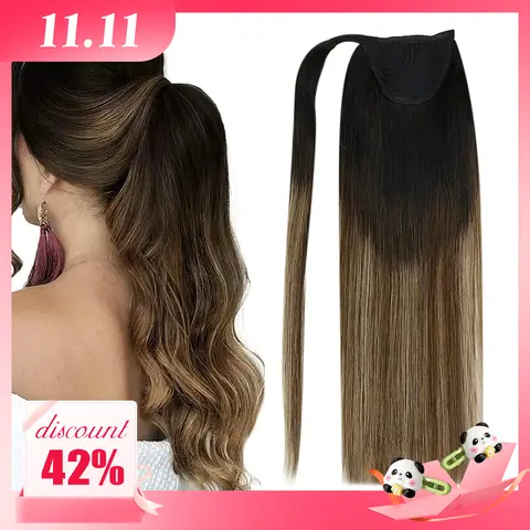 VeSunny Ponytail Human Hair Straight 80g Clip in Hair Extensions Human 14-22" Natural Hair Horse Tails No Claw Clip
