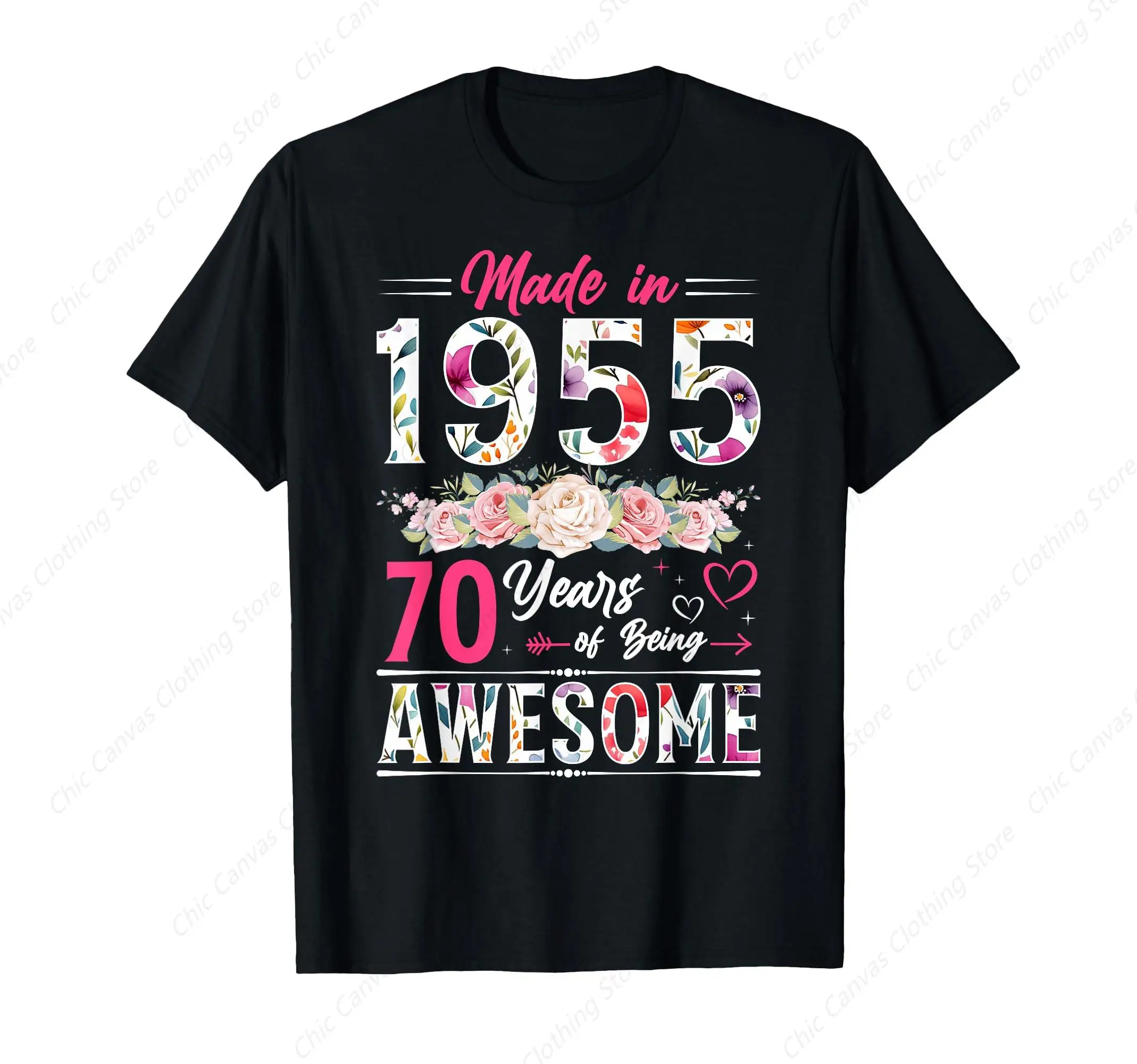 1955 70th Birthday Flower Women's T-shirt Fun Printed Black Round Neck Cotton Short Sleeve Gift
1955 70th Birthday Flower Women's T-shirt Fun Printed Black Round Neck Cotton Short Sleeve Gift