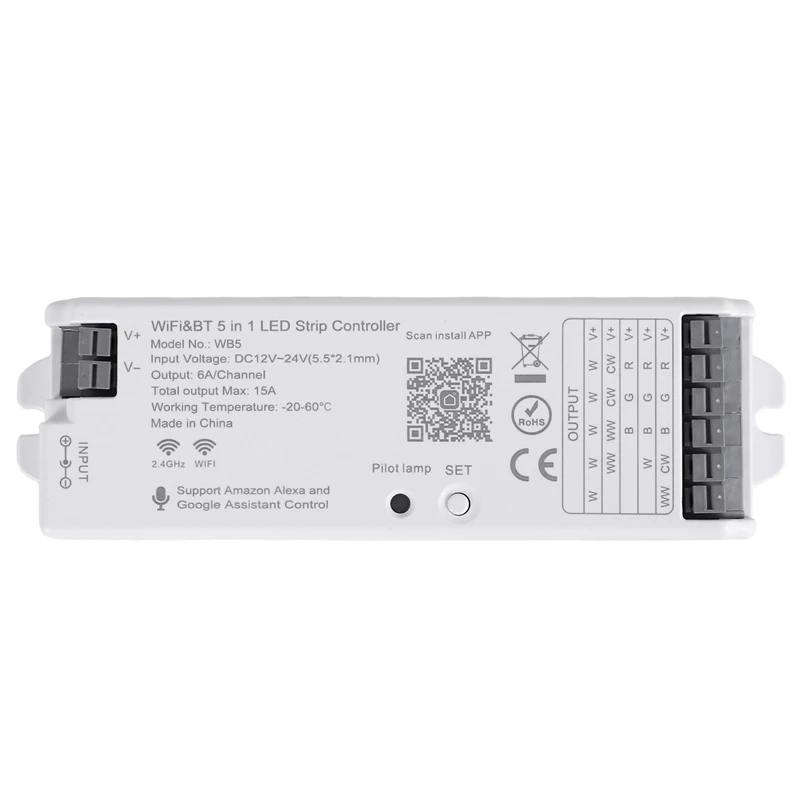 ABDE-WB5 RF Wi-Fi Bluetooth контроллер светодиодных лент RGB CCT RGBW 5в1 с регулируемой яркостью DC12-24V контроллер освещения для приложения Smart Life
ABDE-WB5 RF Wi-Fi Bluetooth контроллер светодиодных лент RGB CCT RGBW 5в1 с регулируемой яркостью DC12-24V контроллер освещения для приложения Smart Life