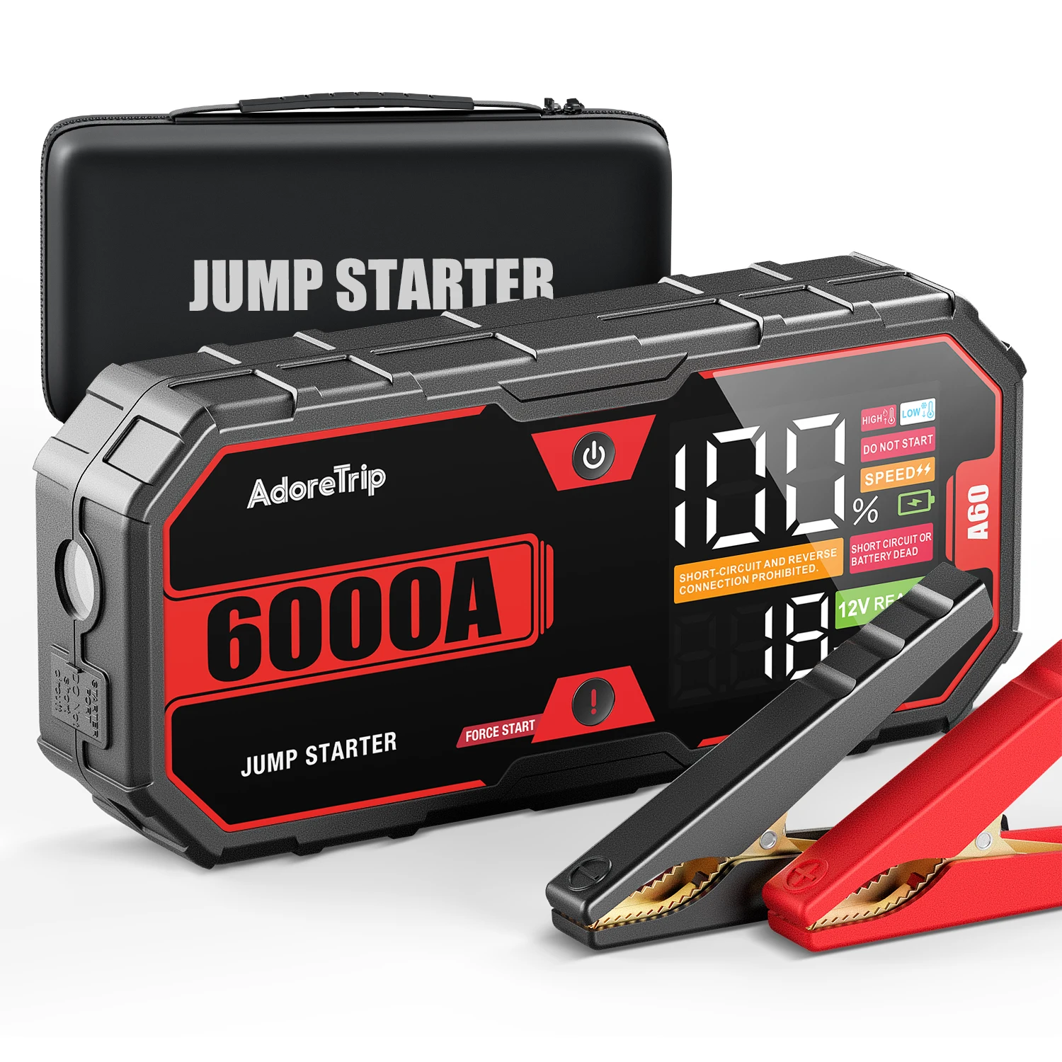 A60 Car Starter Jump Starter Power Bank 6000A Peak Lithium Battery Fast Charging LED Light for Cars Motorcycles Trucks
A60 Car Starter Jump Starter Power Bank 6000A Peak Lithium Battery Fast Charging LED Light for Cars Motorcycles Trucks