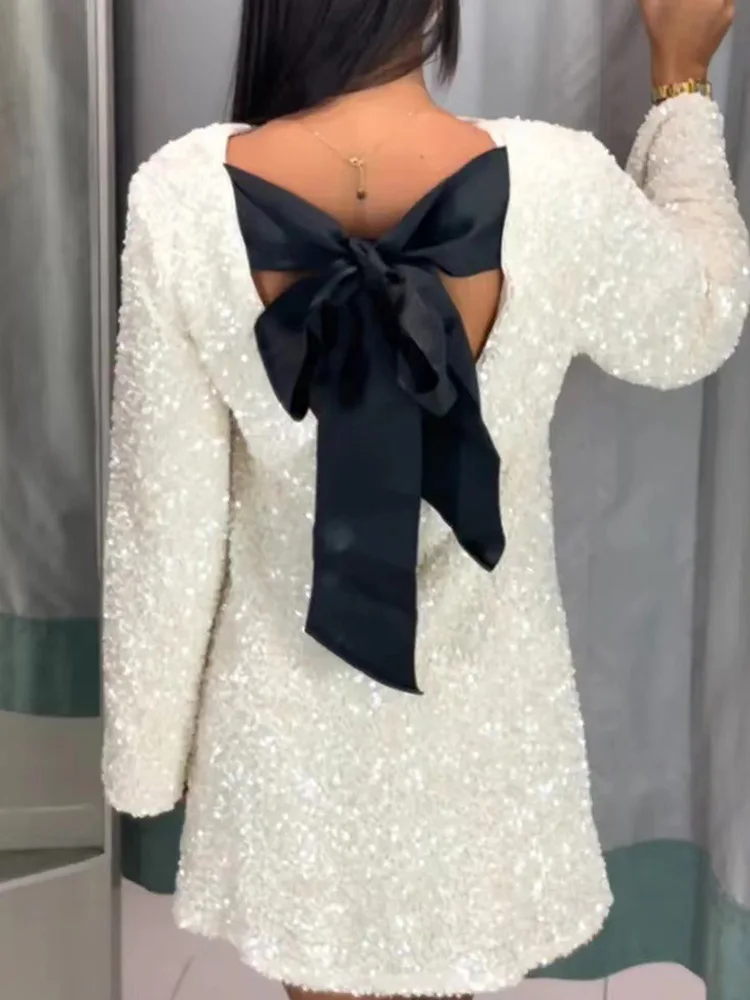 O-Neck Loose Sequins Women Mini Dress, Autumn Winter Loungewear Long Sleeve Party Dress, 2024 Lace-Up Fashion Solid Ladies Dress
O-Neck Loose Sequins Women Mini Dress, Autumn Winter Loungewear Long Sleeve Party Dress, 2024 Lace-Up Fashion Solid Ladies Dress