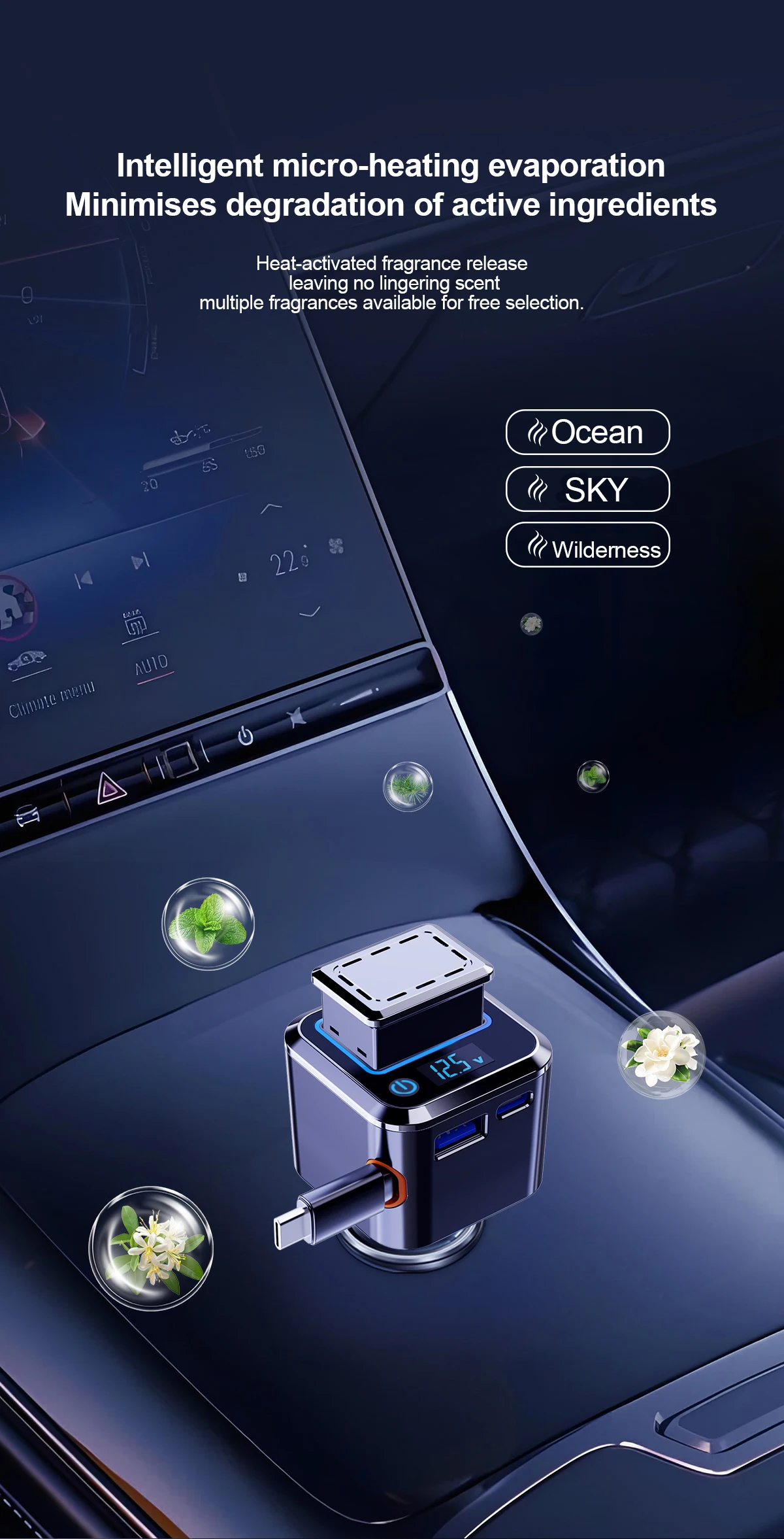 For Car Charger with Aromatherapy Function 97W Fast Charging Compatible with Most Mobile Phones Includes 3 scented pouch 
For Car Charger with Aromatherapy Function 97W Fast Charging Compatible with Most Mobile Phones Includes 3 scented pouch