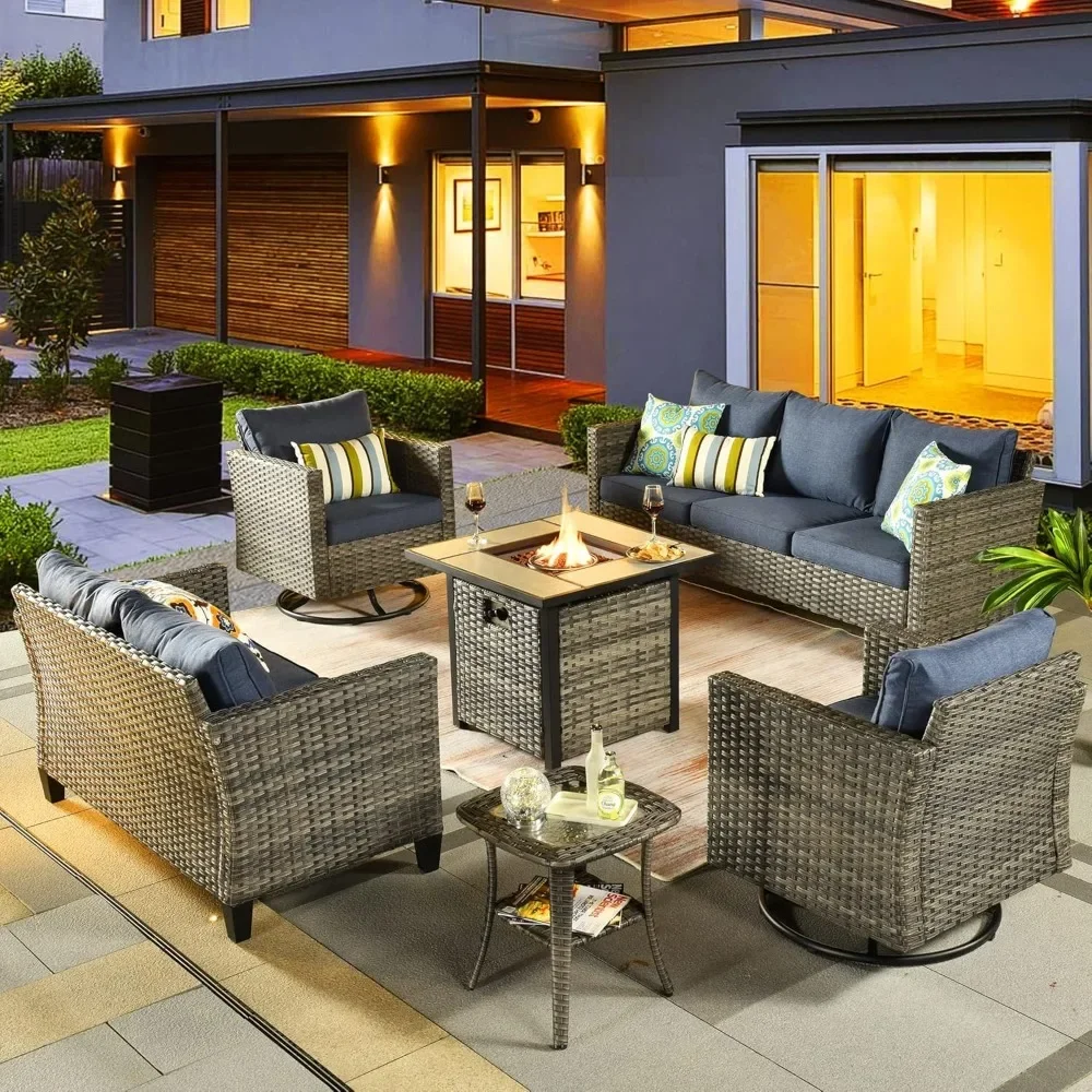 6 Pieces Patio Furniture Set with Square Fire Pit Table, Swivel Rocking Chairs, Outdoor High Back Wicker Rattan Conversation Set
6 Pieces Patio Furniture Set with Square Fire Pit Table, Swivel Rocking Chairs, Outdoor High Back Wicker Rattan Conversation Set
