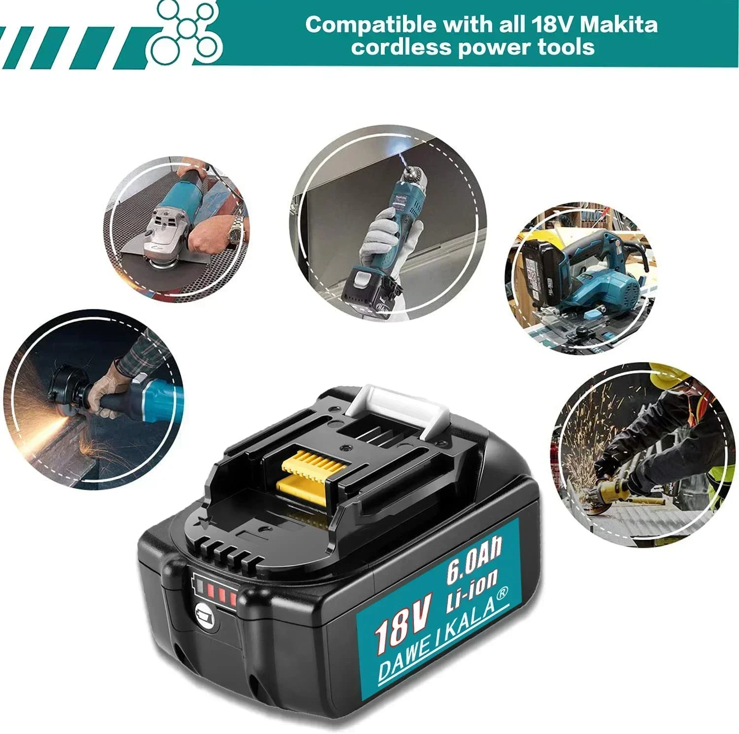 Latest Upgraded BL1860 Rechargeable Battery 18 V 6000mAh Lithium ion for (Makita )18v Battery BL1840 BL1850 BL1830 BL1860B LXT 4
Latest Upgraded BL1860 Rechargeable Battery 18 V 6000mAh Lithium ion for (Makita )18v Battery BL1840 BL1850 BL1830 BL1860B LXT 4