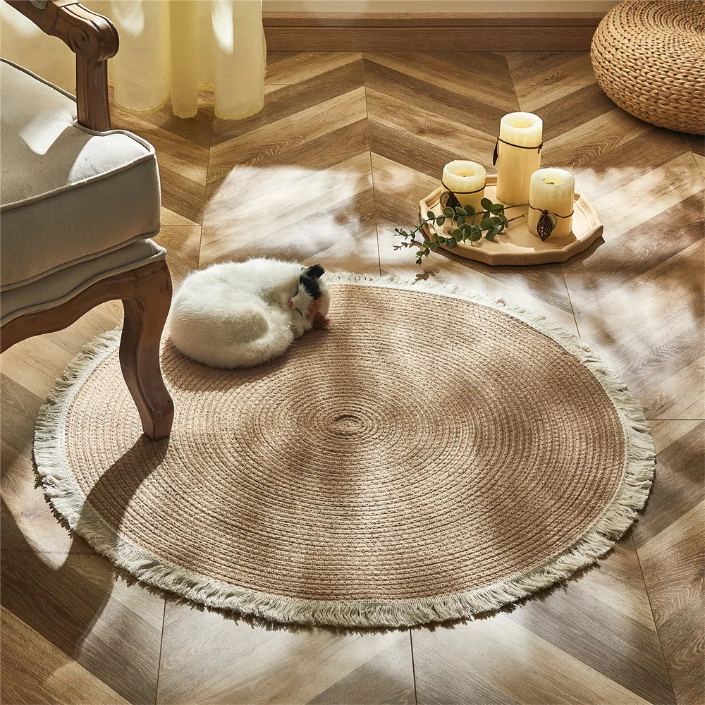 Handmade Round Woven Rugs Rattan Carpet With Tassel for Bedroom Living Room Vintage Floor Mats Chic Room Door Mat Home Decor
Handmade Round Woven Rugs Rattan Carpet With Tassel for Bedroom Living Room Vintage Floor Mats Chic Room Door Mat Home Decor