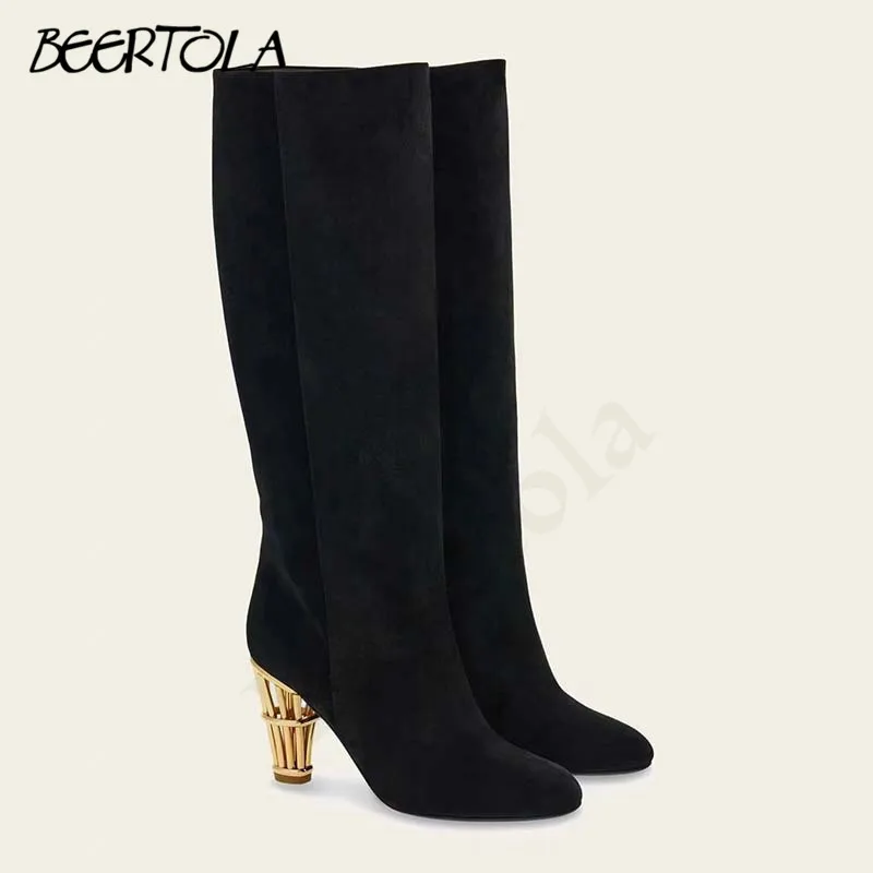 Women's Black Suede Boots with Round Toe Hollow Out Special-Shaped Heels High Boots Simple and Fashionable Knee-High Boots
Women's Black Suede Boots with Round Toe Hollow Out Special-Shaped Heels High Boots Simple and Fashionable Knee-High Boots