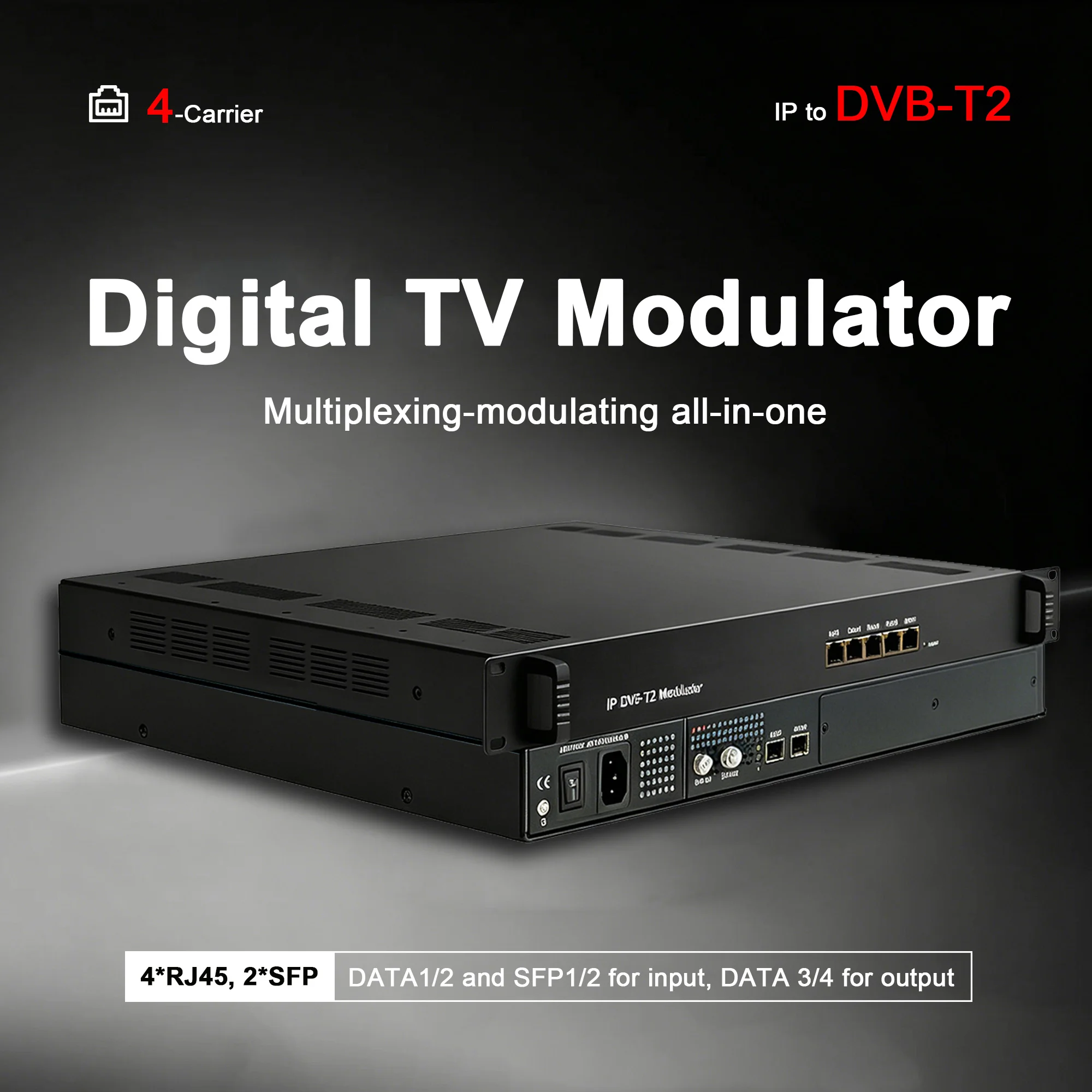 Модулятор цифрового ТВ IP-DVB-T2 на 4 канала с входом SFP+ Ethernet, интегрированный мультиплексор и модулятор
Модулятор цифрового ТВ IP-DVB-T2 на 4 канала с входом SFP+ Ethernet, интегрированный мультиплексор и модулятор