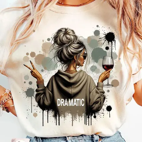 Trendy Vintage Retro Woman DRAMATIC Iron-On Heat Transfer Stickers Decals for T-shirts Sweatshirts Bags Clothing Fabric Decor
