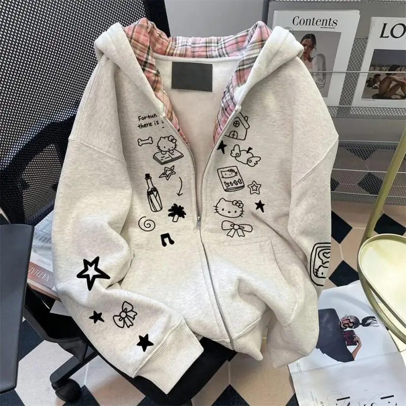 Sanrio Hello Kitty women's Print Thick Cardigan Sweatshirt For Petite Early Winter Fashion Sweet Youthful Cute Trendy coat
Sanrio Hello Kitty women's Print Thick Cardigan Sweatshirt For Petite Early Winter Fashion Sweet Youthful Cute Trendy coat