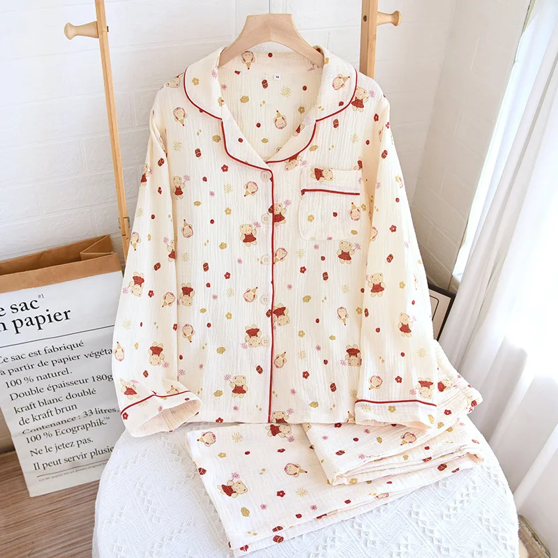 Spring Autumn New Women's Sweet and Cute Pajamas Long-sleeved 100% Cotton Gauze Summer Thin Loungewear Suit
Spring Autumn New Women's Sweet and Cute Pajamas Long-sleeved 100% Cotton Gauze Summer Thin Loungewear Suit