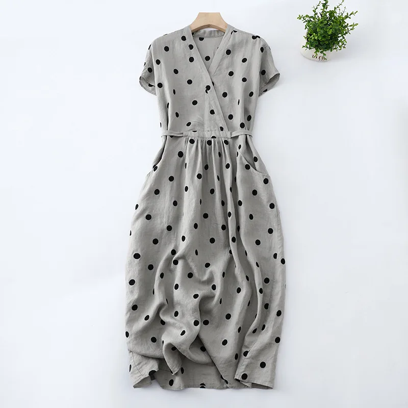 French Cotton and Linen Dot V-neck Short-sleeved dress Women's 2024 Summer New Korean Style Loose plus size Elegant Casual dress
French Cotton and Linen Dot V-neck Short-sleeved dress Women's 2024 Summer New Korean Style Loose plus size Elegant Casual dress