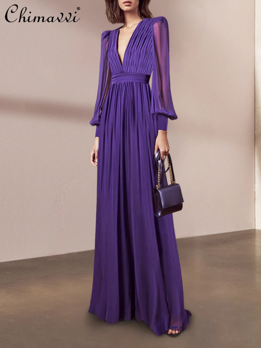 High-Grade Purple Dress for Women 2024 Spring New Fashion Elegant V-neck Skirt Long Sleeve Pleated Elegant Large Swing Dress
High-Grade Purple Dress for Women 2024 Spring New Fashion Elegant V-neck Skirt Long Sleeve Pleated Elegant Large Swing Dress
