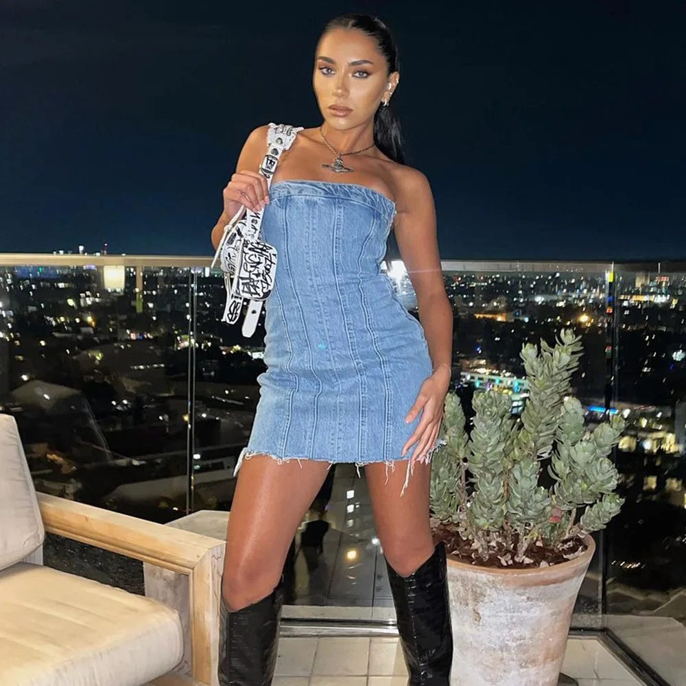 SKMY Short Dresses 2025 Summer Clothes New Solid Color Sexy Slim Fit Zipper Denim Strapless Dress Club Outfits For Women
SKMY Short Dresses 2025 Summer Clothes New Solid Color Sexy Slim Fit Zipper Denim Strapless Dress Club Outfits For Women