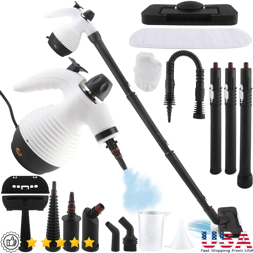 Steam Mop Handheld Steam Cleaner 1050W 350ml Detachable Multi-Purpose 16 Accessory Kit Rapid Heat Up High Pressure Steam
Steam Mop Handheld Steam Cleaner 1050W 350ml Detachable Multi-Purpose 16 Accessory Kit Rapid Heat Up High Pressure Steam