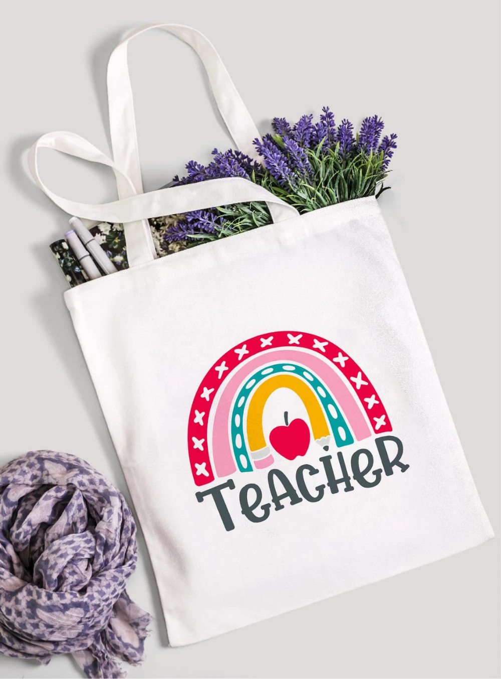 Reusable Canvas Tote Bag with Teacher Rainbow Print, Cute Apple Design, Great Gift for Teachers & Everyday Use, Travel & School
Reusable Canvas Tote Bag with Teacher Rainbow Print, Cute Apple Design, Great Gift for Teachers & Everyday Use, Travel & School