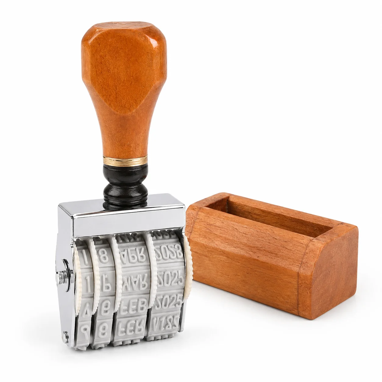 Wooden Date Stamp 2023-2034, Day-Month-Year Format, Sliding Serrated Wheel for Quick Changes, Natural Wood Color, 1 Piece
Wooden Date Stamp 2023-2034, Day-Month-Year Format, Sliding Serrated Wheel for Quick Changes, Natural Wood Color, 1 Piece