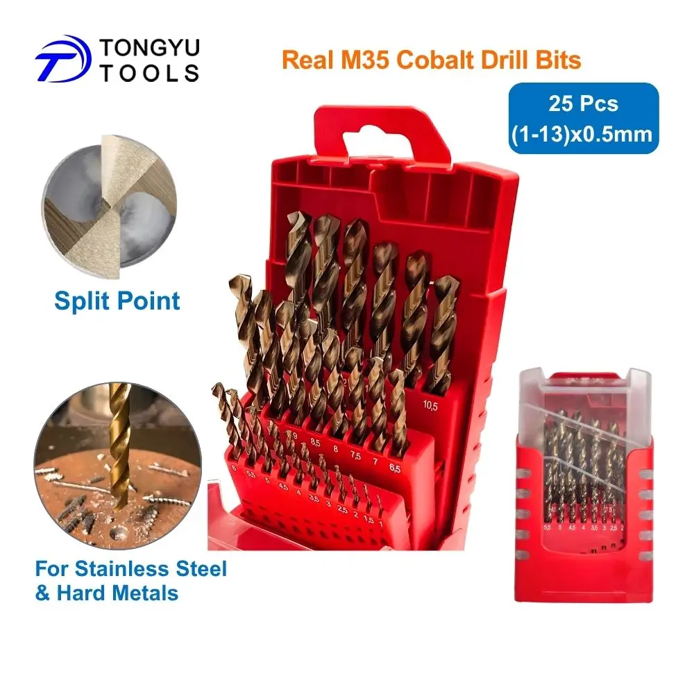 25Pcs M35 Cobalt Drill Bit Set 1-13mm DIN338 Metric HSS Co5% Jobber Twist Bits for Stainless Steel Hard Metal
25Pcs M35 Cobalt Drill Bit Set 1-13mm DIN338 Metric HSS Co5% Jobber Twist Bits for Stainless Steel Hard Metal