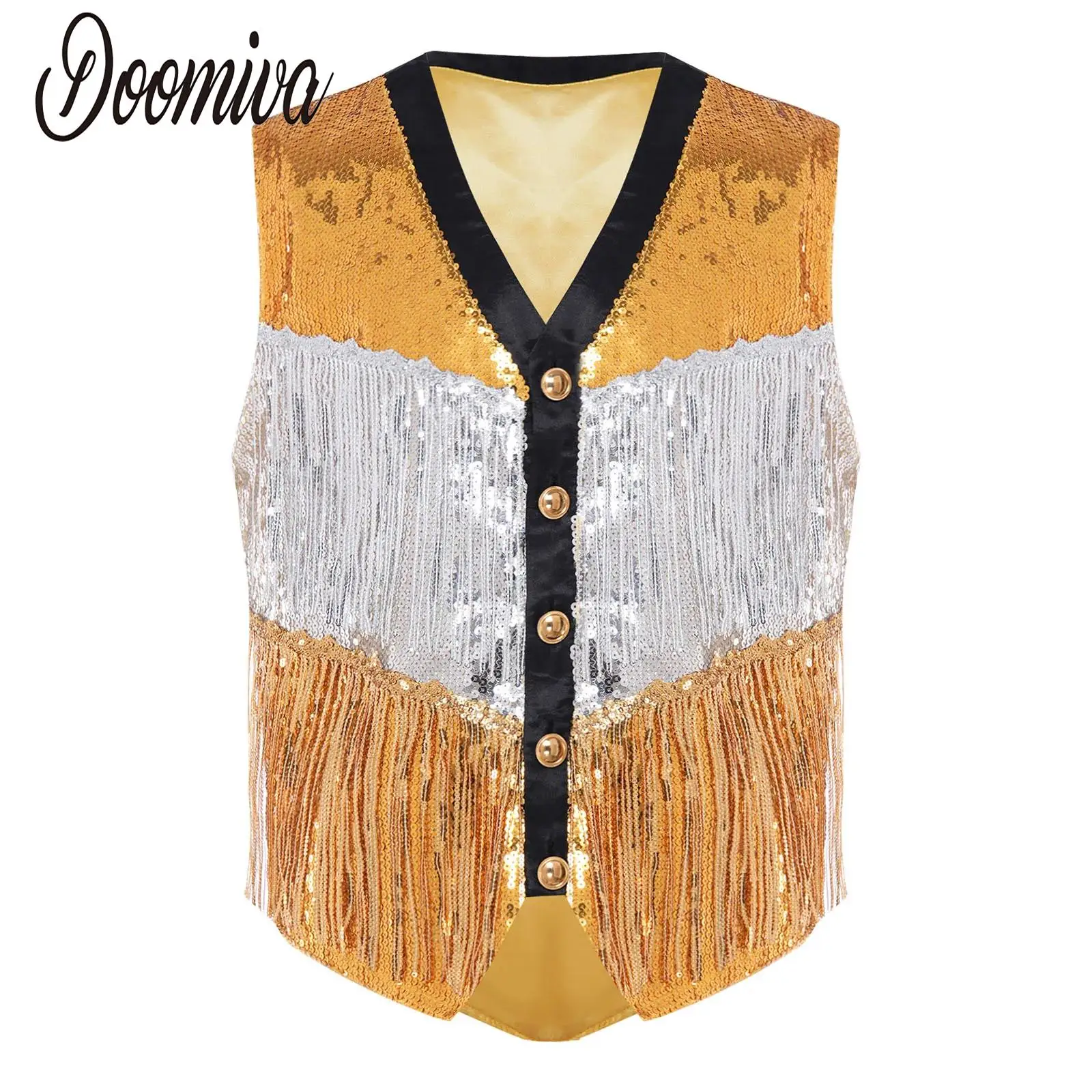 Men Glittery Fringed Sequin Disco Jazz Vest Samba Tap Dance Tops Sleeveless Tassel Tiered Waistcoat Tank Top for Dancing Party
Men Glittery Fringed Sequin Disco Jazz Vest Samba Tap Dance Tops Sleeveless Tassel Tiered Waistcoat Tank Top for Dancing Party