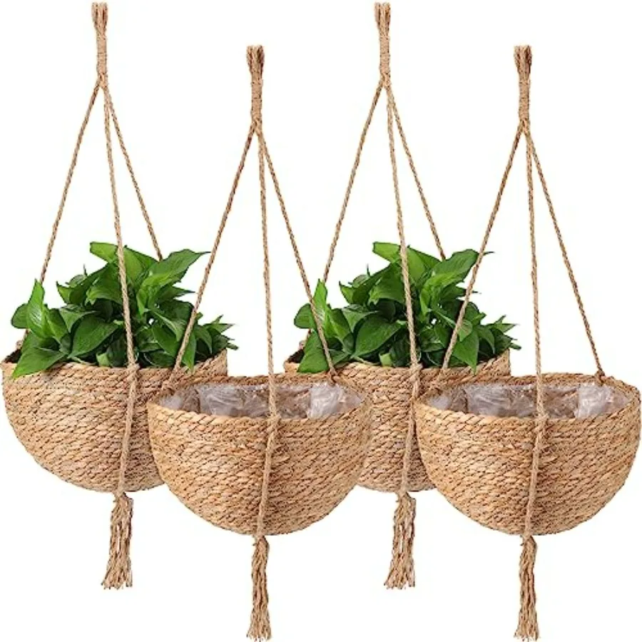 Indoor boho hanging planter basket set: jute rope, natural color, hand-woven with waterproof plastic liner for home office yard
Indoor boho hanging planter basket set: jute rope, natural color, hand-woven with waterproof plastic liner for home office yard