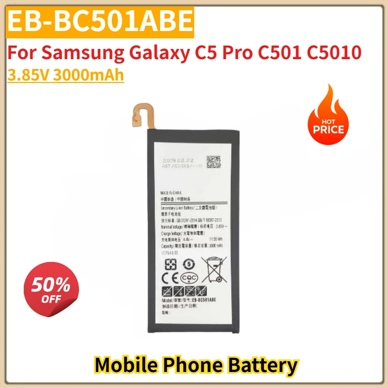 High Quality EB-BC501ABE Mobile Phone Battery 3.85V 3000mAh For Samsung Galaxy C5 Pro C501 C5010 Brand New Replacement Battery
High Quality EB-BC501ABE Mobile Phone Battery 3.85V 3000mAh For Samsung Galaxy C5 Pro C501 C5010 Brand New Replacement Battery