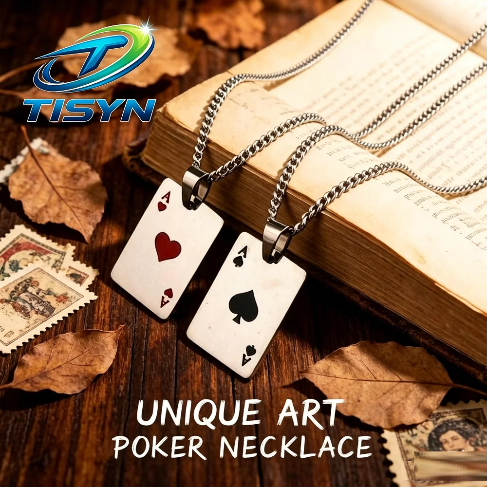 TISYN Stainless Steel Poker Card Necklace Men Ace of Spades Heart Pendant Vintage Jewelry Hip Hop Chain Gift
TISYN Stainless Steel Poker Card Necklace Men Ace of Spades Heart Pendant Vintage Jewelry Hip Hop Chain Gift