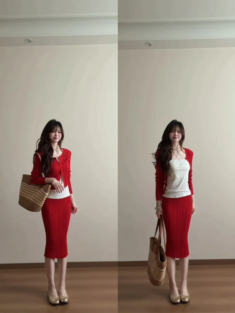 plus Size Lace Trim Knitted Cardigan Women's Slim Fit Bodycon Skirt Three Piece Set Rose Red Spring Commute Style High Waist
plus Size Lace Trim Knitted Cardigan Women's Slim Fit Bodycon Skirt Three Piece Set Rose Red Spring Commute Style High Waist