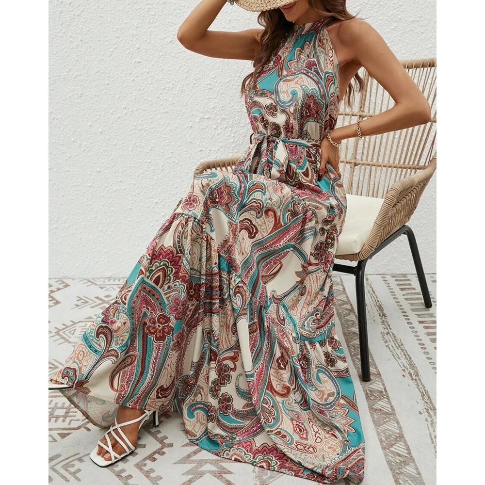 Women Ethnic Print O-Neck Sleeveless Maxi Elegant Outfits Dress Femme Tierred Ruched Tied Detail A-Line Long Party Summer Dress
Women Ethnic Print O-Neck Sleeveless Maxi Elegant Outfits Dress Femme Tierred Ruched Tied Detail A-Line Long Party Summer Dress
