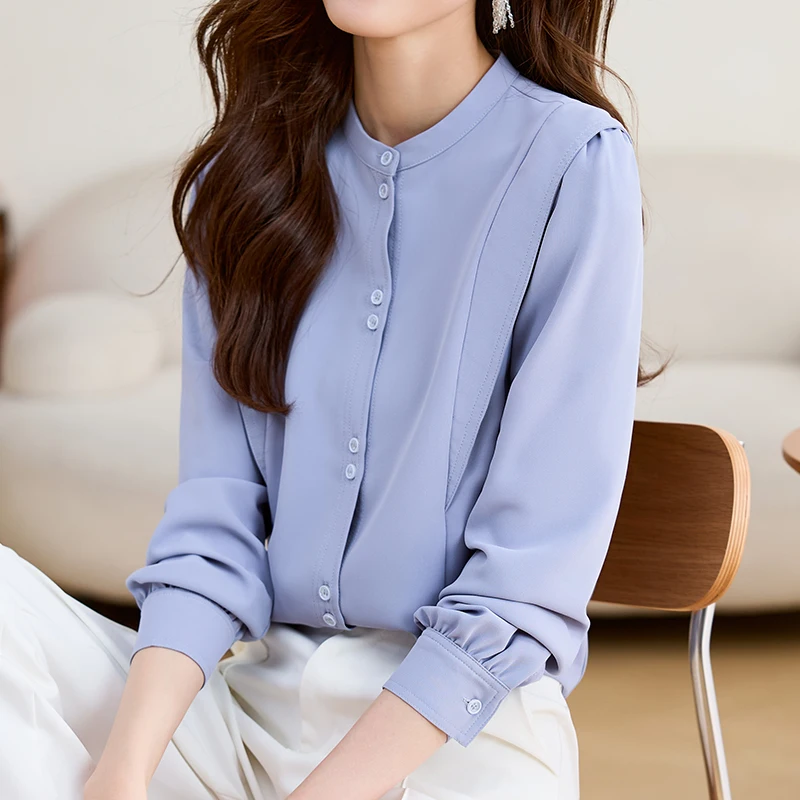 QOERLIN O-Neck Long Sleeve Women Blue Chiffon Blouse Spring Fall New Single-Breasted Button Up Loose Casual Office Ladies Shirts
QOERLIN O-Neck Long Sleeve Women Blue Chiffon Blouse Spring Fall New Single-Breasted Button Up Loose Casual Office Ladies Shirts