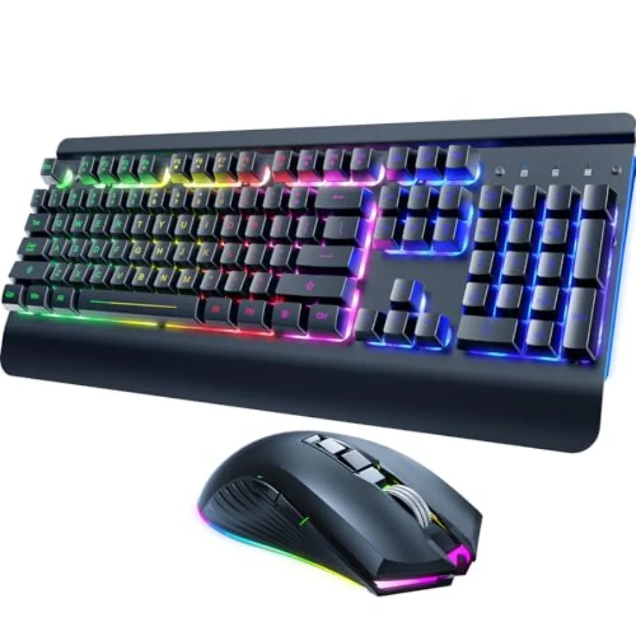 Wireless Gaming Keyboard and Mouse Combo Metal Panel 7 Color Backlits Rechargeable 3200 mAh Battery Wrist Rest Sleep Mode Light
Wireless Gaming Keyboard and Mouse Combo Metal Panel 7 Color Backlits Rechargeable 3200 mAh Battery Wrist Rest Sleep Mode Light