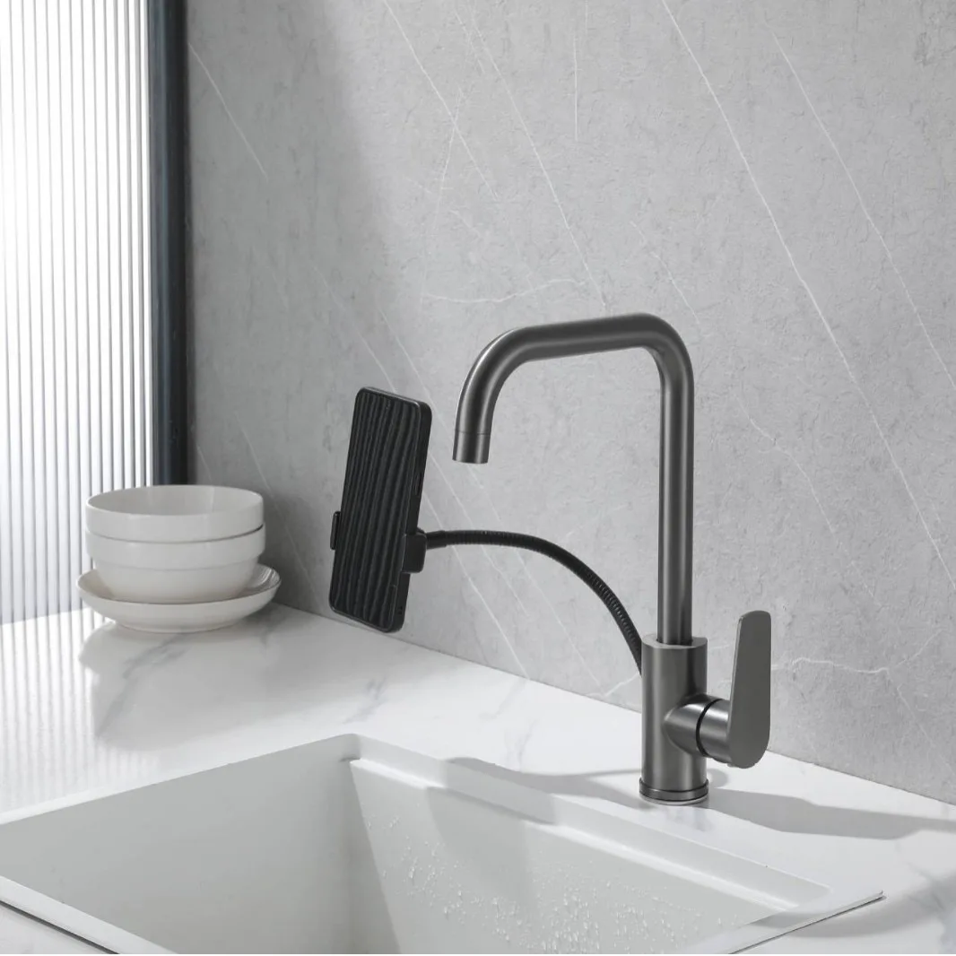 Grey Stainless Steel Kitchen Faucet round Lotus Elbow Dual-Purpose Cold And Hot Sink Ball Rotation Faucet
Grey Stainless Steel Kitchen Faucet round Lotus Elbow Dual-Purpose Cold And Hot Sink Ball Rotation Faucet