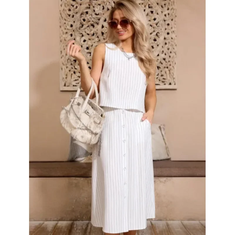 Новинка 2023 года, летний комплект для женщин, повседневный жилет, костюм с юбкой, свободный жилет без рукавов, однобортная юбка, комплект из 2 предметов, женский наряд
Новинка 2023 года, летний комплект для женщин, повседневный жилет, костюм с юбкой, свободный жилет без рукавов, однобортная юбка, комплект из 2 предметов, женский наряд