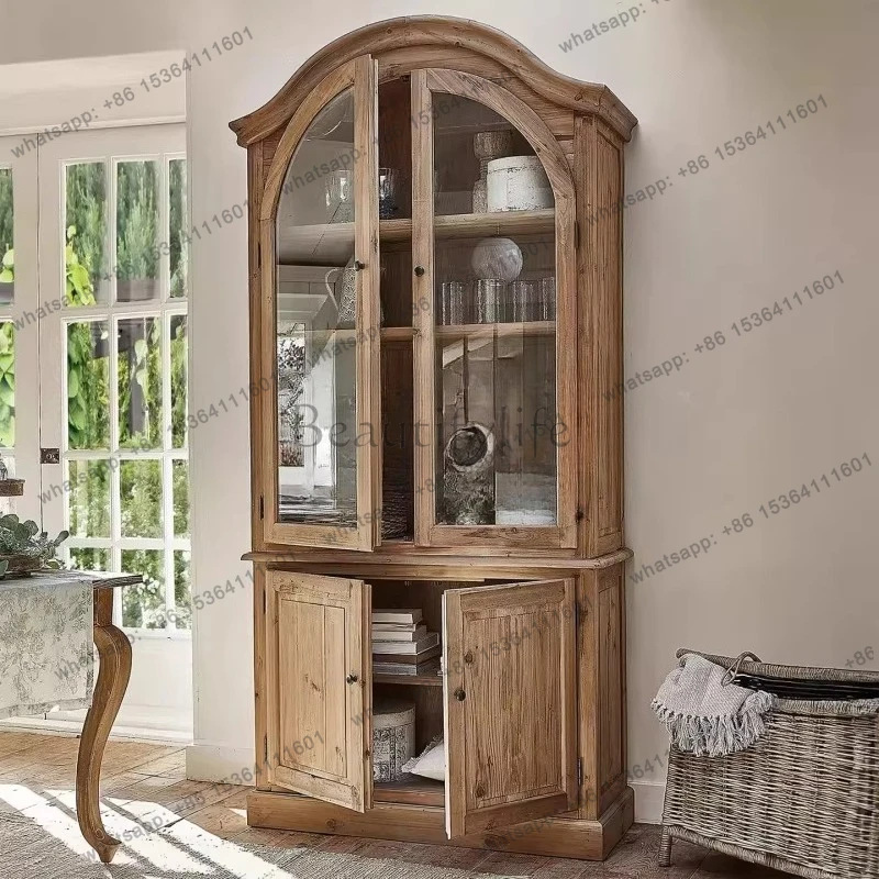 American rural solid wood glass wine cabinet French retro display wall integrated side cabinet
American rural solid wood glass wine cabinet French retro display wall integrated side cabinet