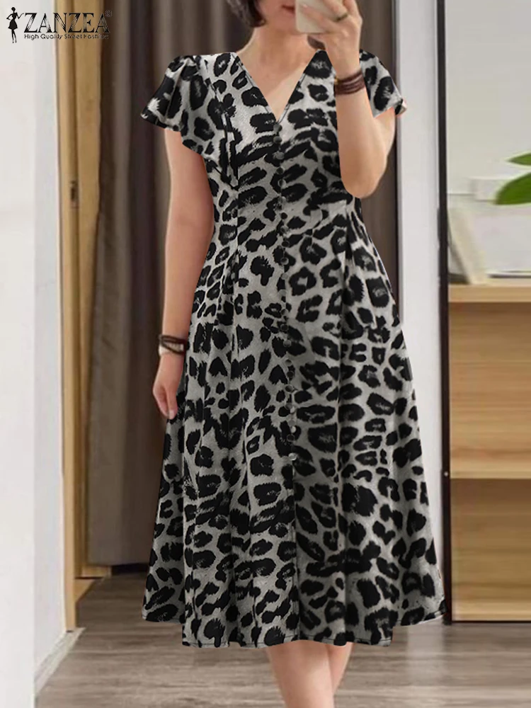 ZANZEA 2025 Fashion Fitted Waist Robes Femme Ruffle Sleeve Leopard Print Party Women A-line Midi Dresses V-Neck Elegant Vestidos
ZANZEA 2025 Fashion Fitted Waist Robes Femme Ruffle Sleeve Leopard Print Party Women A-line Midi Dresses V-Neck Elegant Vestidos