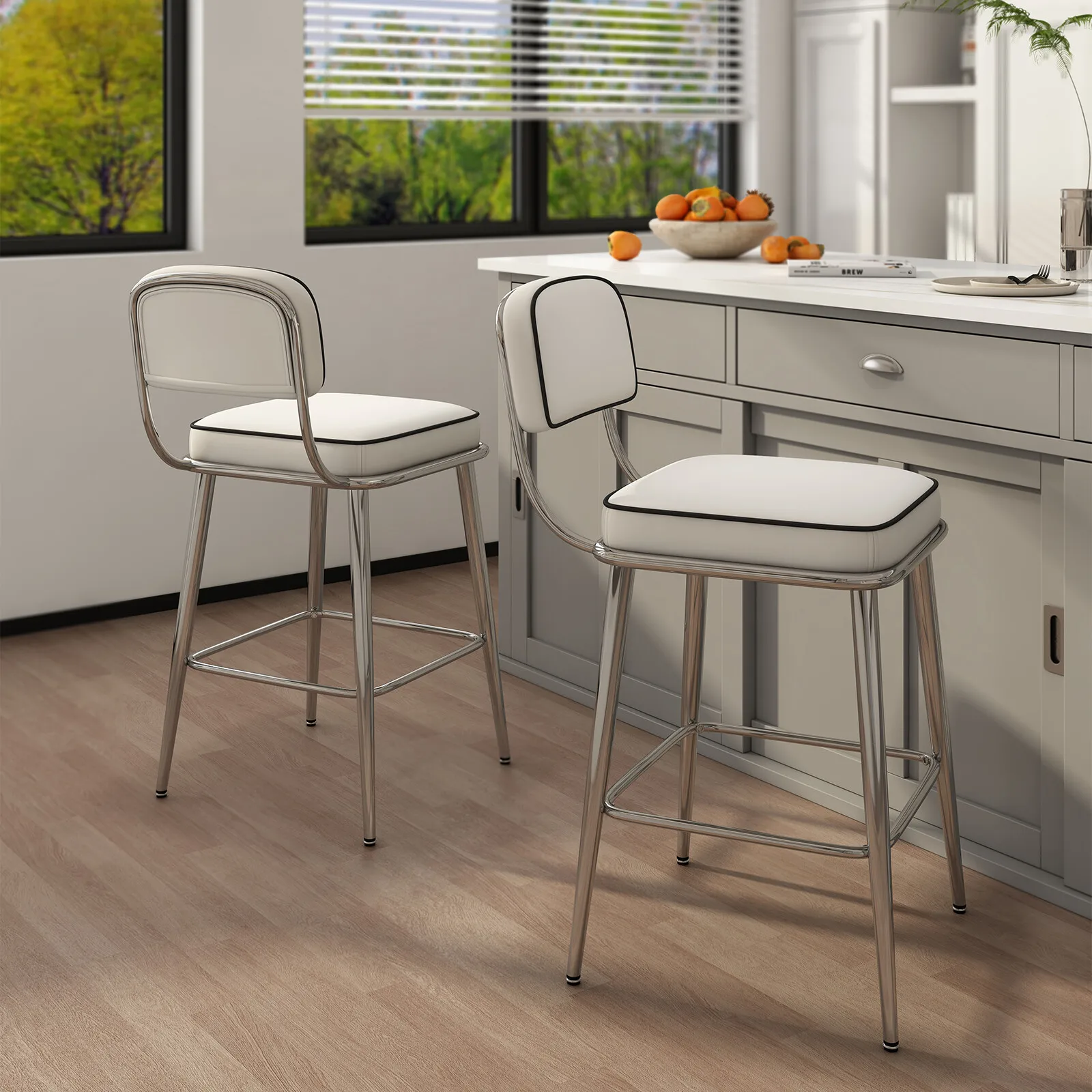 Set of 2 Barstools with Back Support Counter Height Stools with Solid Footrest
Set of 2 Barstools with Back Support Counter Height Stools with Solid Footrest