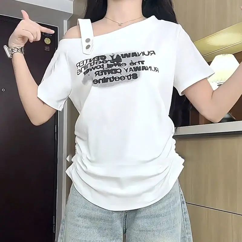New Letter Printing Off Shoulder Sexy Tops Summer Short Sleeve Loose Youth Street Casual T Shirts Fashion Korean Women Clothing
New Letter Printing Off Shoulder Sexy Tops Summer Short Sleeve Loose Youth Street Casual T Shirts Fashion Korean Women Clothing