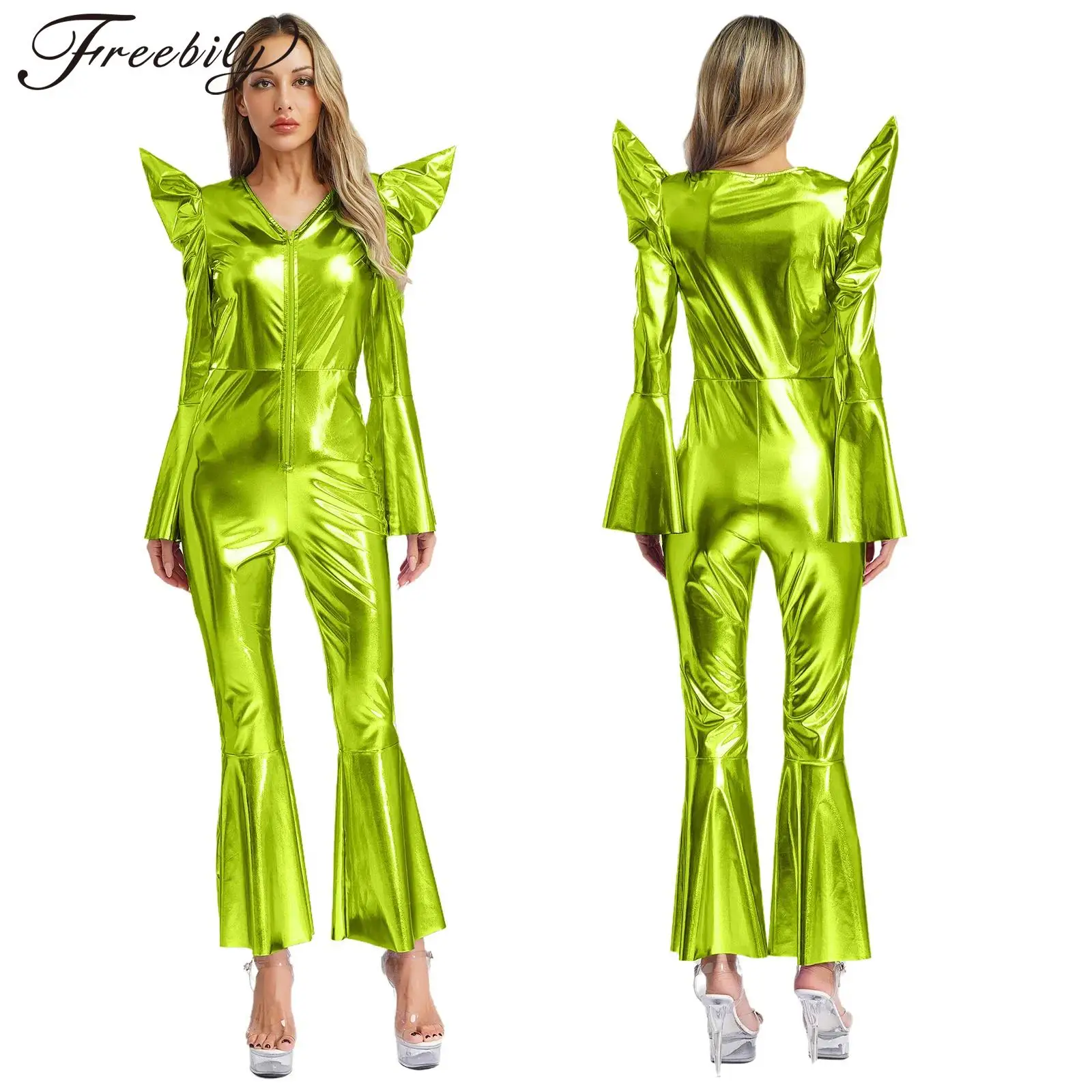 Women 70s Disco Costume Hippie Romper Vintage Outfit Shiny Metallic Jumpsuit Femme Festival Halloween Masquerade Retro Clubwear
Women 70s Disco Costume Hippie Romper Vintage Outfit Shiny Metallic Jumpsuit Femme Festival Halloween Masquerade Retro Clubwear