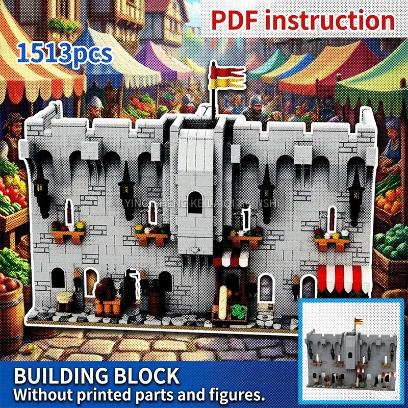 Модель средневекового замка MOC: Секция городской стены с рыночными прилавками и видом на улицу
Модель средневекового замка MOC: Секция городской стены с рыночными прилавками и видом на улицу