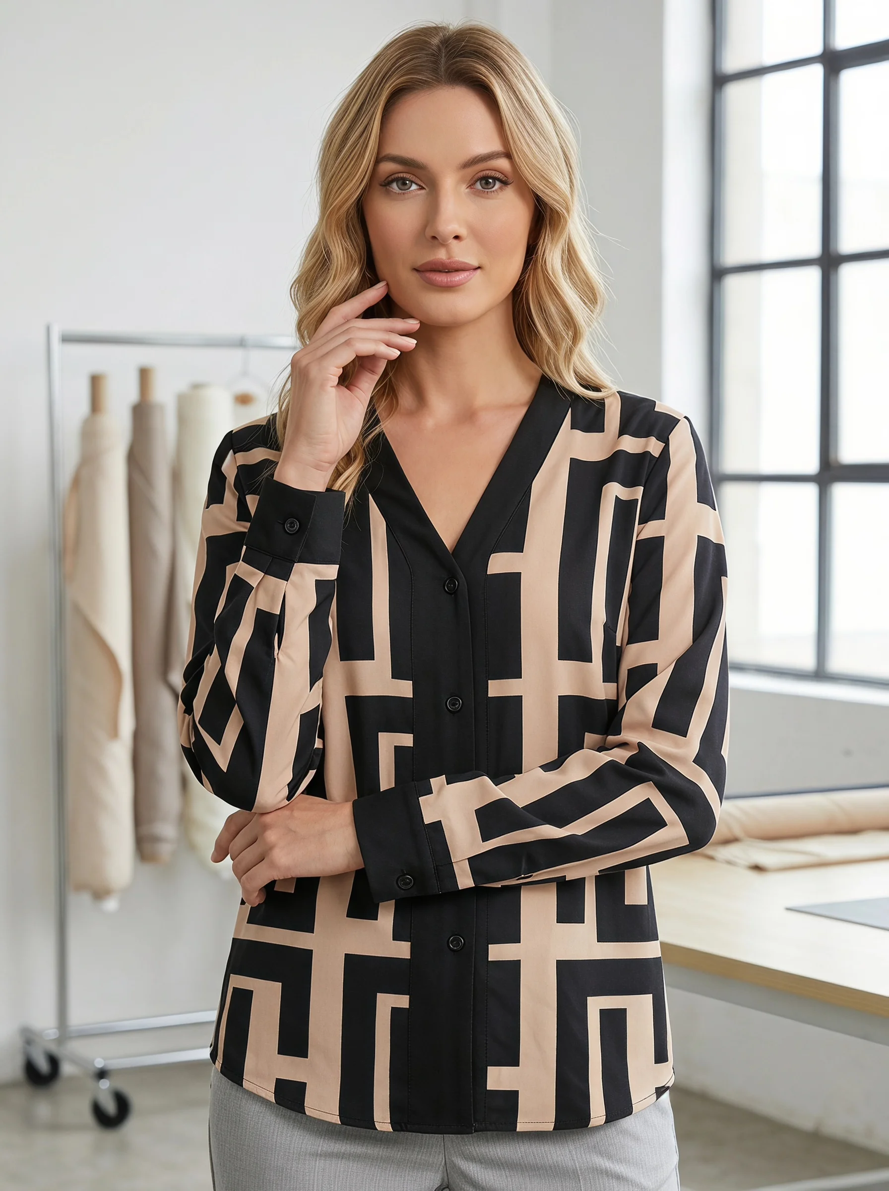 Gadinus Women Geometric Print Long Sleeve Button Down V Neck Shirt Casual Loose Blouse Top
Gadinus Women Geometric Print Long Sleeve Button Down V Neck Shirt Casual Loose Blouse Top