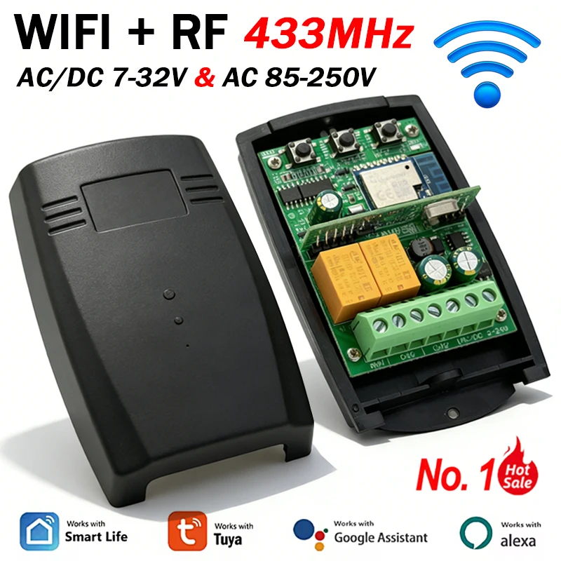 Universal 433MHz 433.92MHz Garage / Gate Remote Control Receiver Wifi Tuya Smart Life 2 Channels Relay Module Switch Controller
Universal 433MHz 433.92MHz Garage / Gate Remote Control Receiver Wifi Tuya Smart Life 2 Channels Relay Module Switch Controller