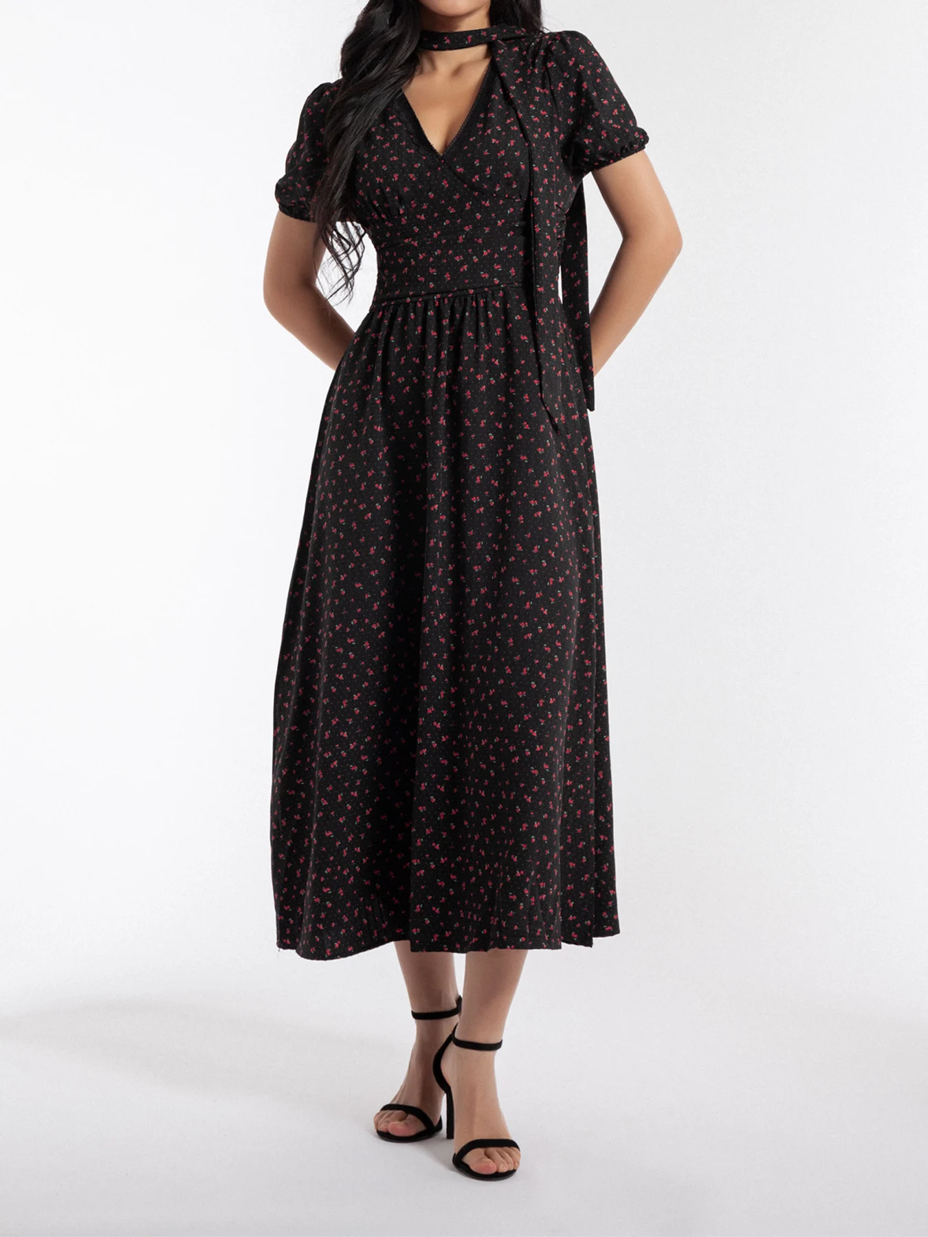 Elegant Summer Women's Chiffon Print Dress V-Neck With Scarf Elastic Waist A-Line Vintage Long Dress Casual Daily Dress
Elegant Summer Women's Chiffon Print Dress V-Neck With Scarf Elastic Waist A-Line Vintage Long Dress Casual Daily Dress