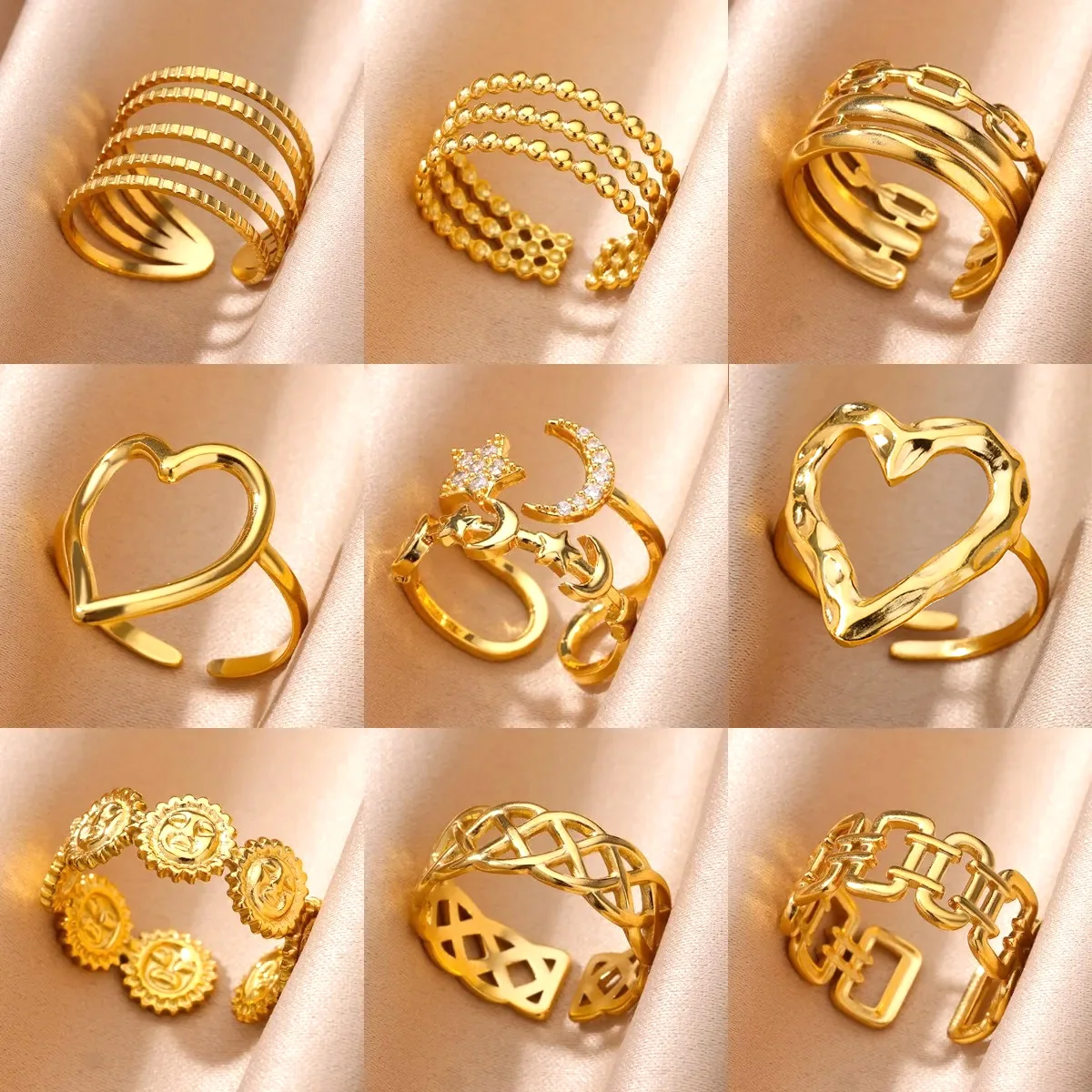 Stainless Steel Stars and Moon Zircon Rings For Women Glossy Gold Color Wedding Couple Ring Banquet Jewelry Accessories anillos
Stainless Steel Stars and Moon Zircon Rings For Women Glossy Gold Color Wedding Couple Ring Banquet Jewelry Accessories anillos