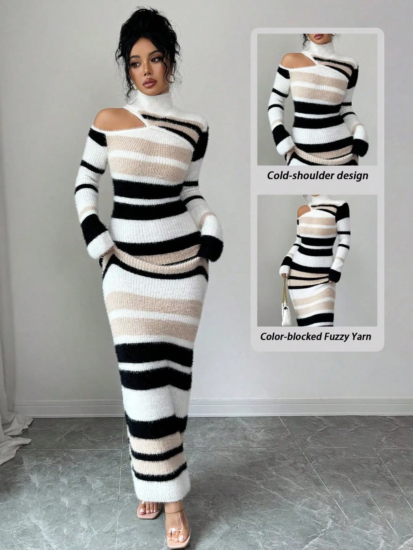 Женское вязаное платье с открытыми плечами, в полоску, с высоким воротом, осенне-зимнее, повседневное, элегантное, свободного кроя
Женское вязаное платье с открытыми плечами, в полоску, с высоким воротом, осенне-зимнее, повседневное, элегантное, свободного кроя