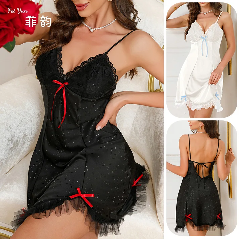Women Pajama Sexy V-Neck Night Dress Bow Backless Nightgowns Shiny Ruffles Sleepwear Home Clothes Lace Suspender Pajamas Dress
Women Pajama Sexy V-Neck Night Dress Bow Backless Nightgowns Shiny Ruffles Sleepwear Home Clothes Lace Suspender Pajamas Dress