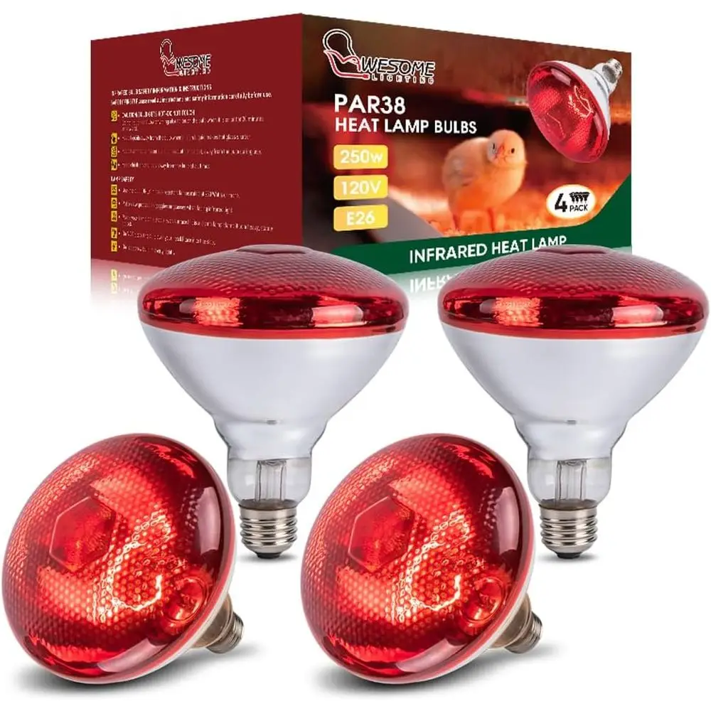 4 Pack 250W Chicken Heat Lamp Bulbs, PAR38 Red Heat Lamp or Chicks, Inrared Relector Heating Bulbs or Brooder Heater, Inrared He
4 Pack 250W Chicken Heat Lamp Bulbs, PAR38 Red Heat Lamp or Chicks, Inrared Relector Heating Bulbs or Brooder Heater, Inrared He