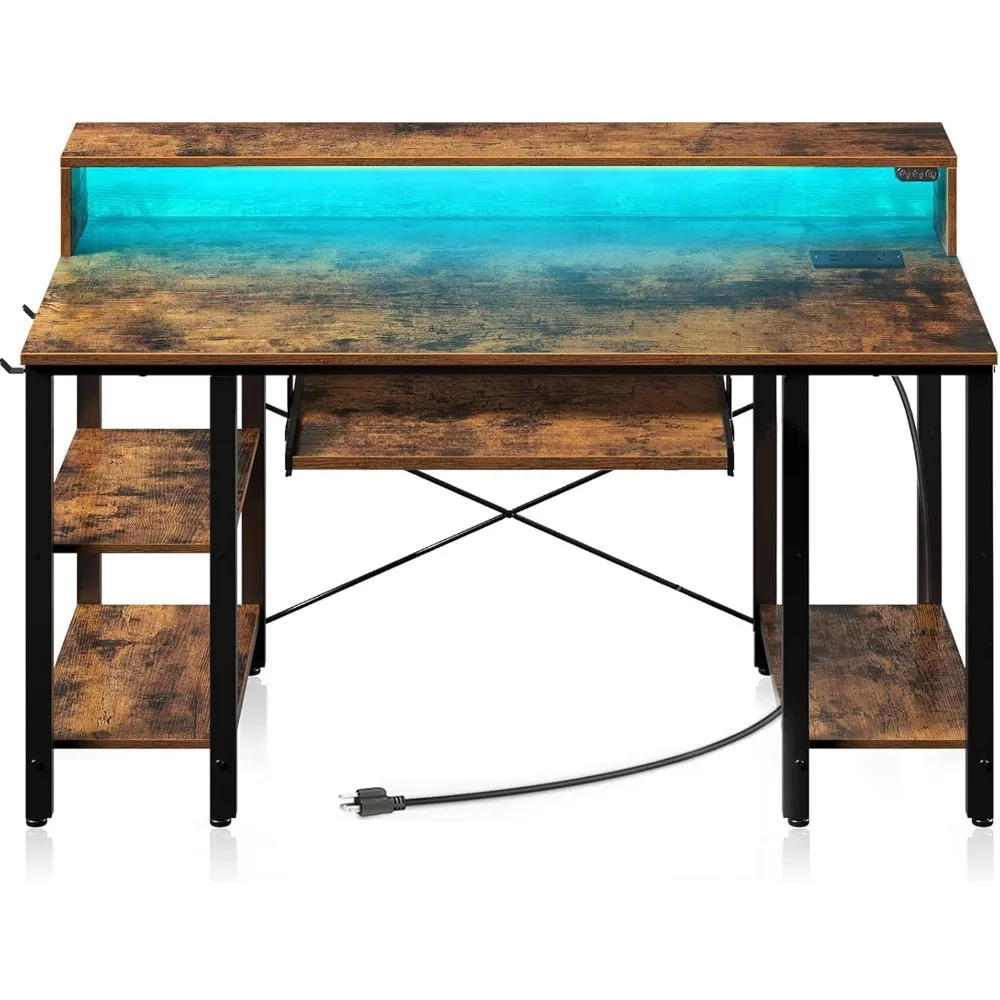 Computer Desk 55 inch with LED Lights & Power Outlets, Gaming Desk with Storage Shelves, Home Office Desk with Keyboard Tray, W
Computer Desk 55 inch with LED Lights & Power Outlets, Gaming Desk with Storage Shelves, Home Office Desk with Keyboard Tray, W