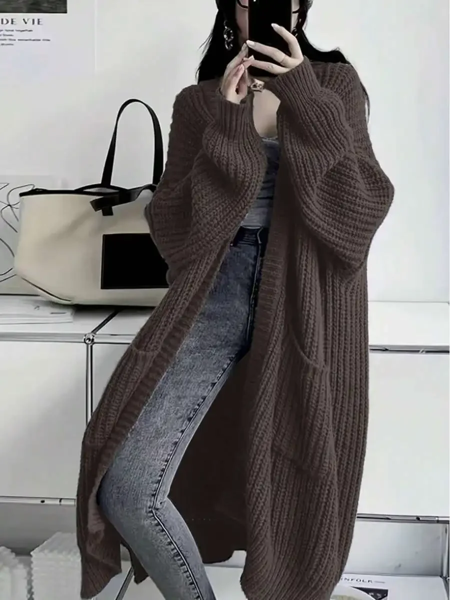 Solid Color Loose Knit Cardigan Casual Long Sleeve Long Sweater With Pockets Women
Solid Color Loose Knit Cardigan Casual Long Sleeve Long Sweater With Pockets Women