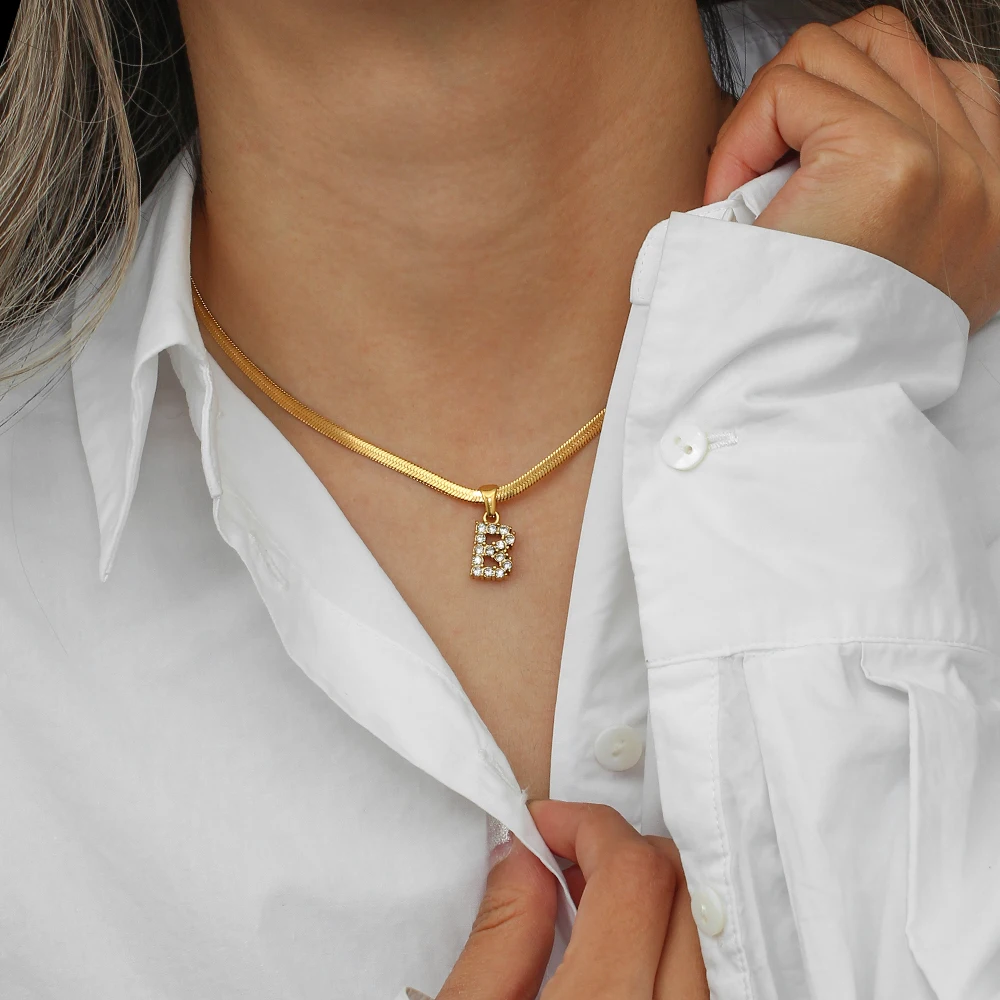 E.B.belle Herringbone Chain 26 Cubic Zirconia Letter Charm Necklace Stainless Steel 18K Gold Plated Initial Alphabet Necklace
E.B.belle Herringbone Chain 26 Cubic Zirconia Letter Charm Necklace Stainless Steel 18K Gold Plated Initial Alphabet Necklace