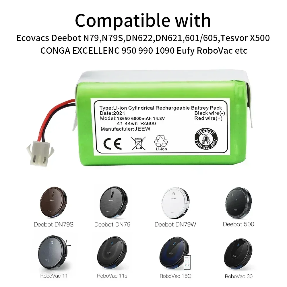 Replacement 14.4V 6800mAh Li-ion Battery Compatible with Conga Excellence 990 Ecovacs Deebot N79 N79S DN622 Eufy Robovac 11 11S
Replacement 14.4V 6800mAh Li-ion Battery Compatible with Conga Excellence 990 Ecovacs Deebot N79 N79S DN622 Eufy Robovac 11 11S
